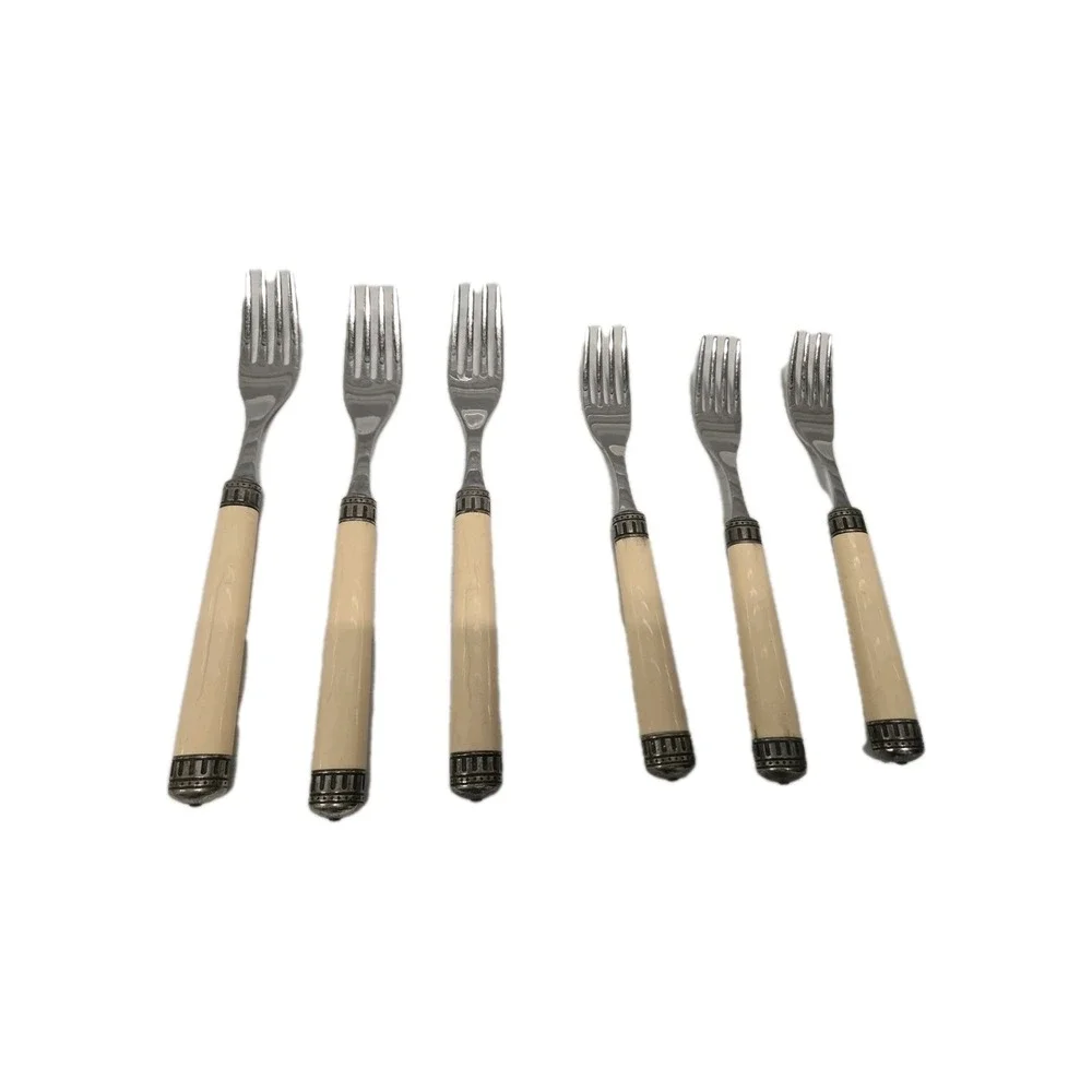 14 Pieces EME Napoleon Stainless Flatware Ivory Cream‎ Color Handles Italy